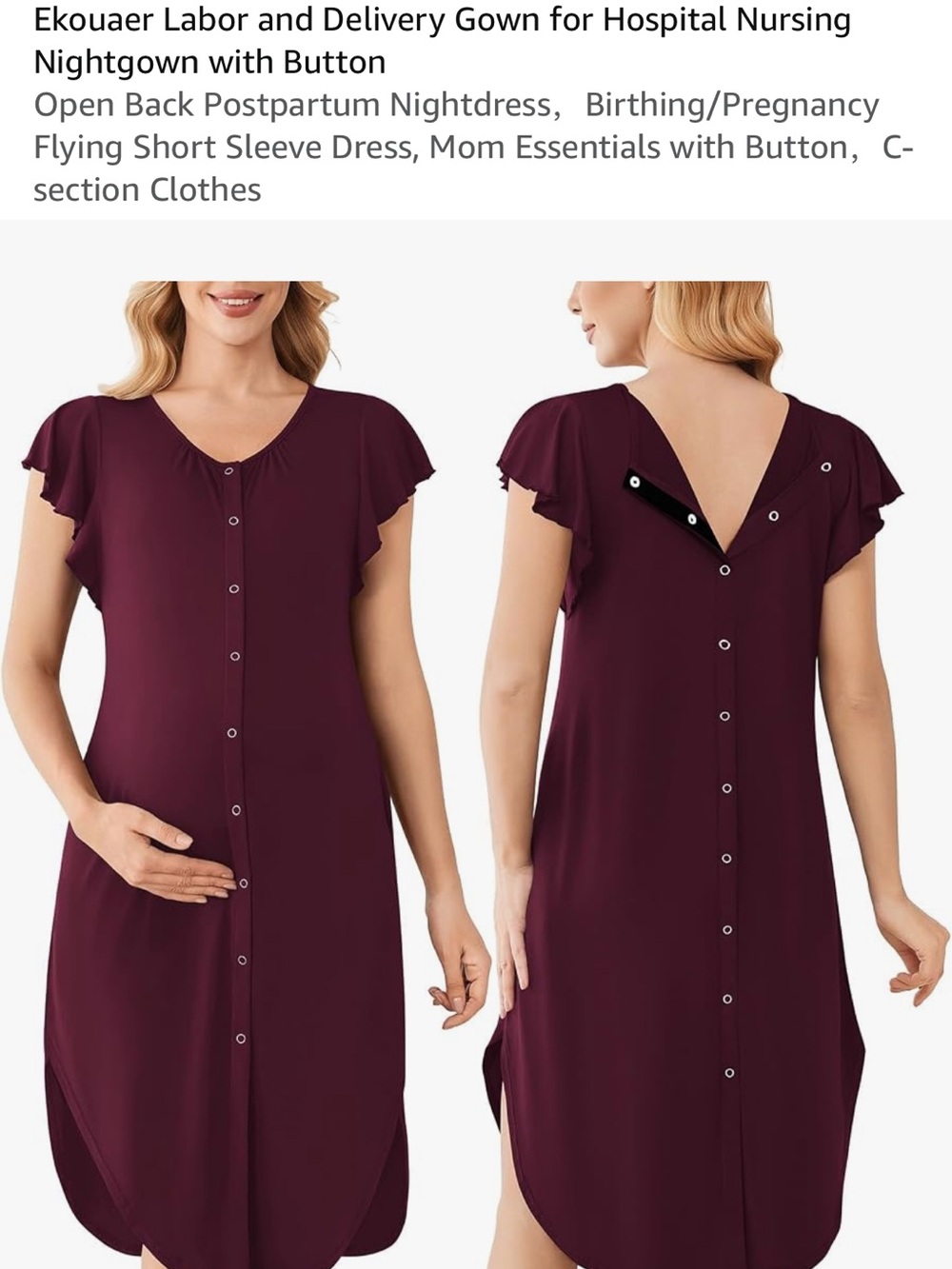 Button-Front Maternity & Nursing Nightgown in Burgundy